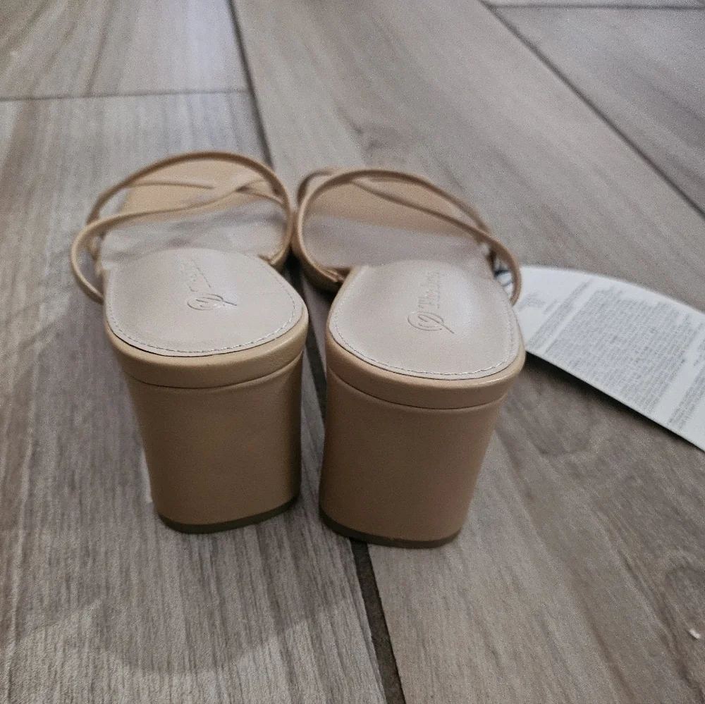 The Drop Amelie Tan Strappy Heeled Sandals Womens 8.5 Square Toe Slip On Nude.